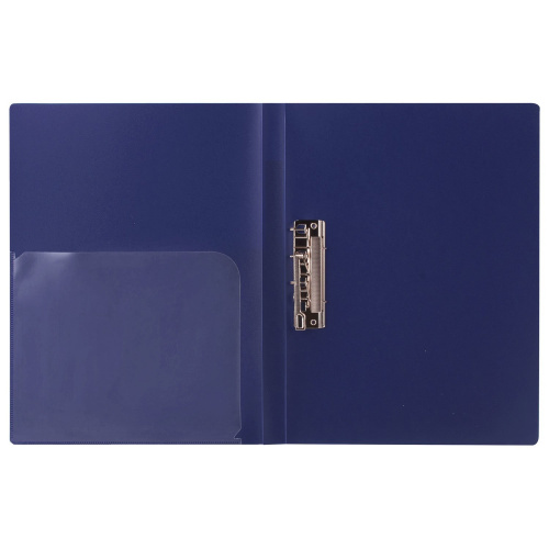 Папка с боковым металлич прижимом и внутренним карманом BRAUBERG, темно-синяя, до 100 л, 0,6 мм фото 9