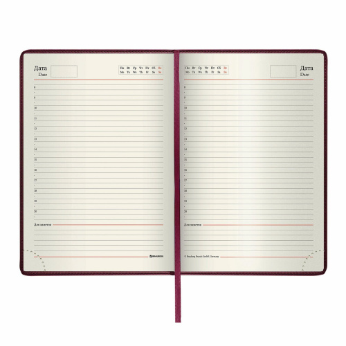 Ежедневник недатированный BRAUBERG "Imperial", А5, 138х213 мм, под кожу, 160 л., бордовый фото 8
