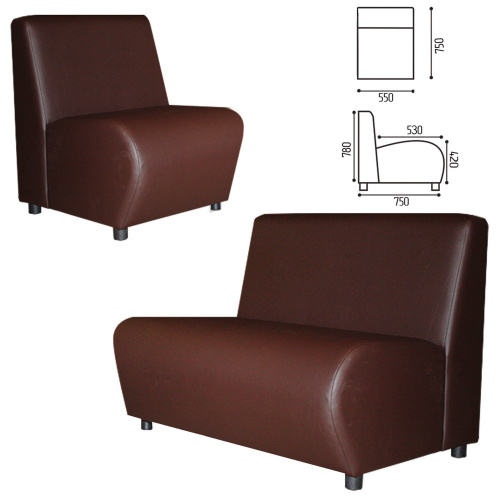 Кресло мягкое ГАРТЛЕКС "Клауд", 550х750х780 мм, без подлокотников, экокожа, коричневое