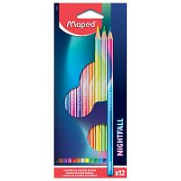 Карандаши цветные MAPED "Nightfall", набор 12 цветов, трехгранные, корпус градиент металлик, 831700