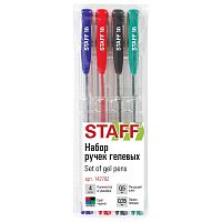 Ручки гелевые STAFF "Basic", 4 цвета, хромированный наконечник, линия письма 0,35 мм