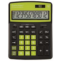 Калькулятор настольный BRAUBERG, 206x155 мм, 12 разрядов, двойное питание, черно-салатовый