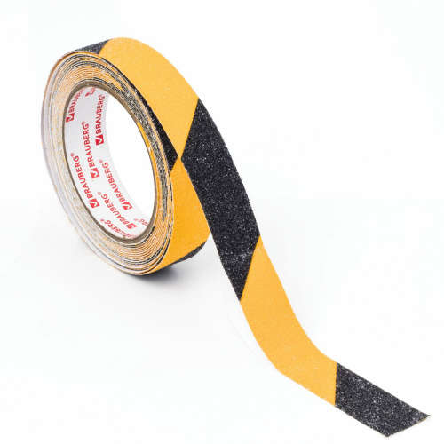 Клейкая протискользящая зернистая лента BRAUBERG, 25 мм х 5 м, черно-желтая, основа ПВХ фото 5