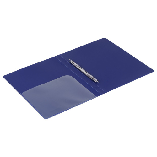 Папка с металлич скоросшивателем и внутренним карманом BRAUBERG, темно-синяя, до 100 листов, 0,6 мм фото 5
