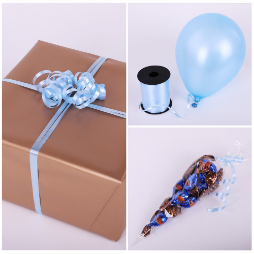 Лента упаковочная декоративная для шаров и подарков ЗОЛОТАЯ СКАЗКА, 5 мм х 500 м, голубая фото 7