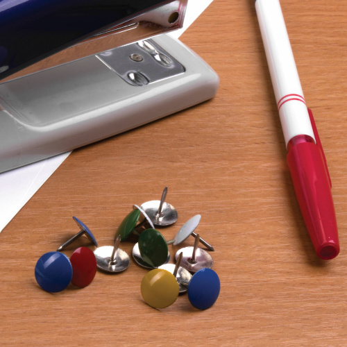 Кнопки канцелярские BRAUBERG, металлические, цветные, 10 мм, 50 шт., в картонной коробке фото 7