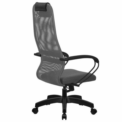 Кресло офисное МЕТТА "SU-B-8" пластик, ткань-сетка, сиденье мягкое, светло-серое фото 4