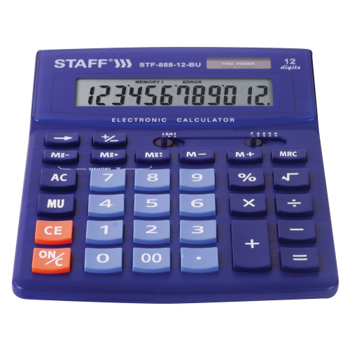 Калькулятор настольный STAFF, 200х150 мм, 12 разрядов, двойное питание, синий фото 7