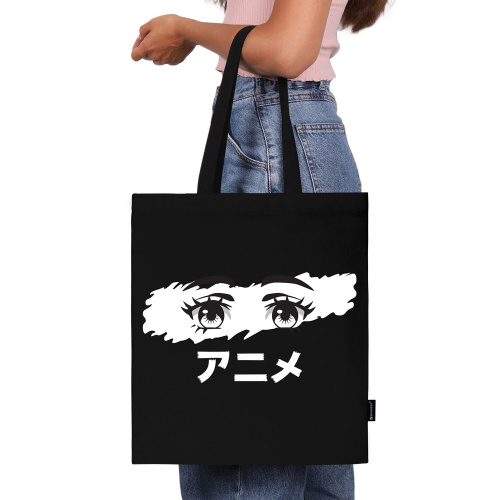 Сумка-шоппер BRAUBERG, канвас, 40х35 см, черный, "Anime eyes", 271897 фото 2