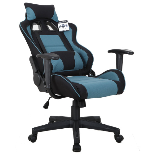 Кресло компьютерное BRABIX "GT Racer GM-100", две подушки, ткань, черное/голубое фото 3