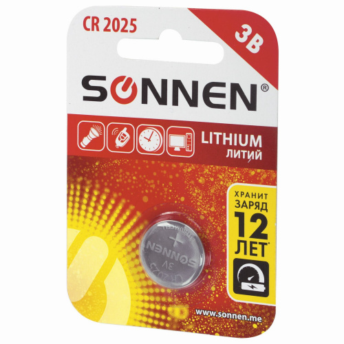Батарейка SONNEN Lithium, CR2025, литиевая, 1 шт., в блистере фото 4