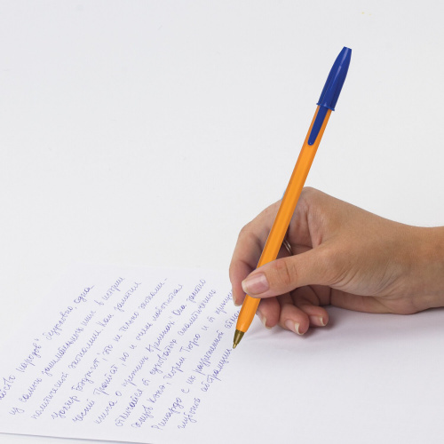 Ручка шариковая STAFF "Basic Orange BP-01", письмо 750 метров, длина корпуса 14 см, синяя фото 5
