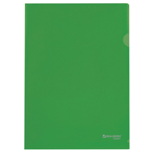 Папка-уголок жесткая, непрозрачная BRAUBERG, 0,15 мм, зеленая фото 2