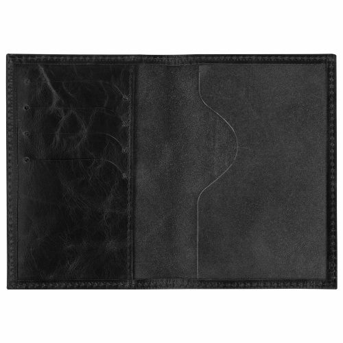 Обложка для паспорта натуральная кожа пулап, "Passport", кожаные карманы, черная, BRAUBERG фото 9