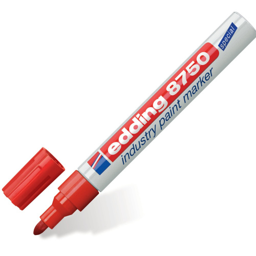Маркер-краска лаковый (paint marker) EDDING 8750, круглый наконечник, алюминиевый корпус, красный