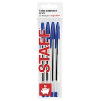 Ручки шариковые STAFF "Basic Budget BP-04", 4 шт., линия письма 0,5 мм, синие