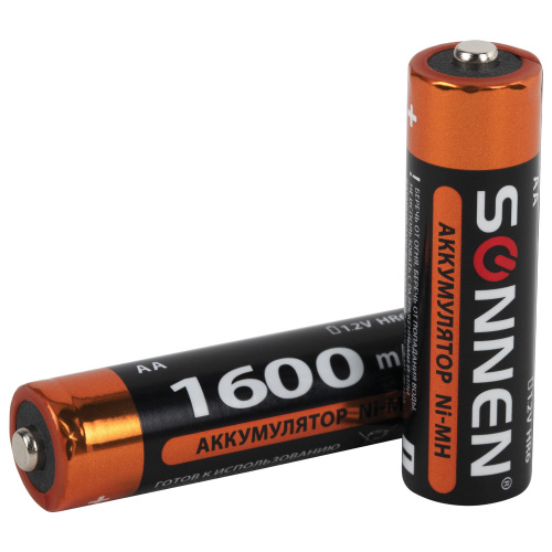 Батарейки аккумуляторные Ni-Mh пальчиковые КОМПЛЕКТ 4 шт., АА (HR6) 1600 mAh, SONNEN, 455605 фото 5