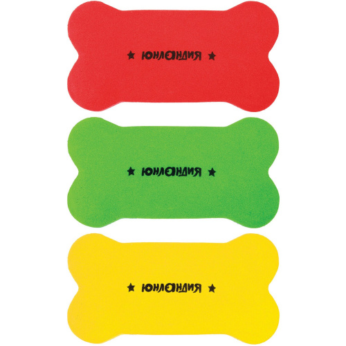 Стиратели магнитные для магнитно-маркерной доски ЮНЛАНДИЯ "Косточка", 55х110 мм, 3 шт., ассорти