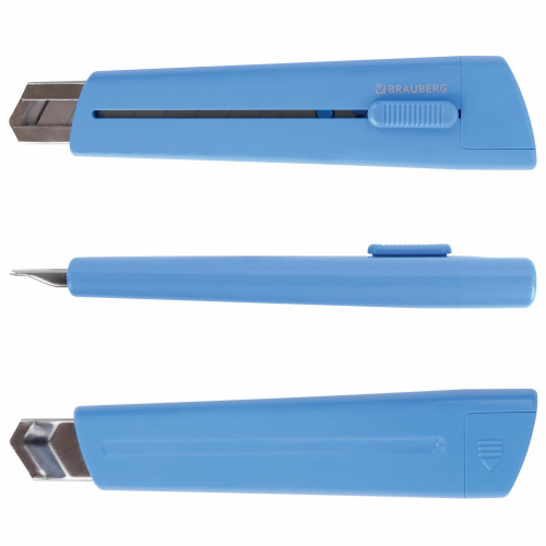 Нож канцелярский BRAUBERG "Delta", 18 мм, автофиксатор, цвет корпуса голубой, блистер фото 2