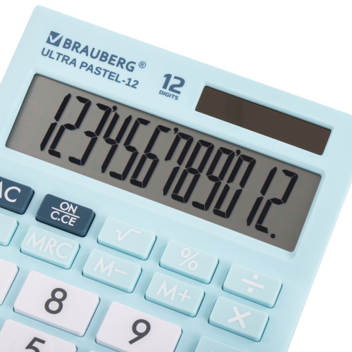 Калькулятор настольный BRAUBERG, 192x143 мм, 12 разрядов, двойное питание, голубой фото 4