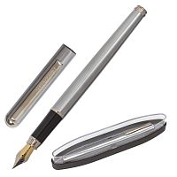 Ручка подарочная перьевая BRAUBERG "Larghetto", корпус серебристый, линия письма 0,25 мм, синяя