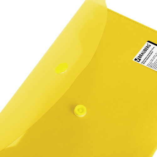 Папка-конверт с кнопкой BRAUBERG, 250х135 мм, прозрачная, желтая фото 6