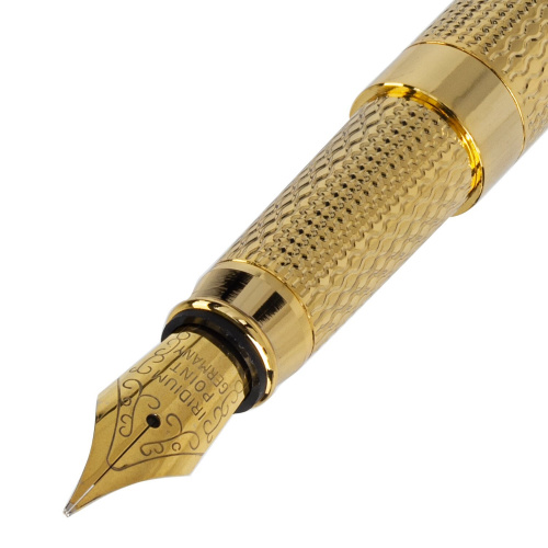 Ручка подарочная перьевая GALANT "VERSUS", корпус золотистый, детали золотистые, синяя фото 6