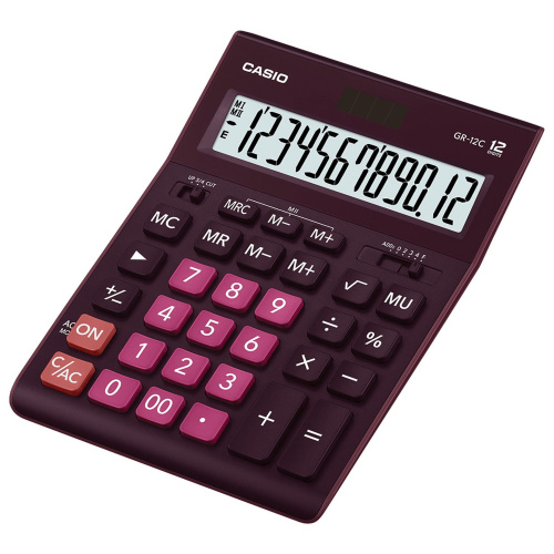 Калькулятор настольный CASIO, 210х155 мм, 12 разрядов, двойное питание, бордовый фото 2