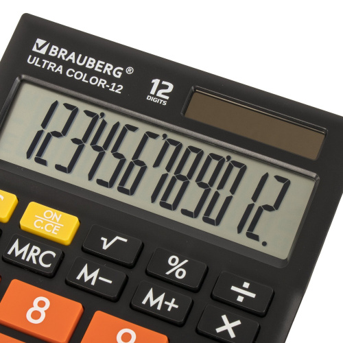 Калькулятор настольный BRAUBERG, 192x143 мм, 12 разрядов, двойное питание, черно-оранжевый фото 8