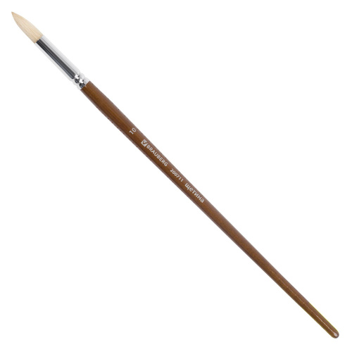 Кисть художественная профессиональная BRAUBERG ART CLASSIC, №10, щетина, круглая, длинная ручка