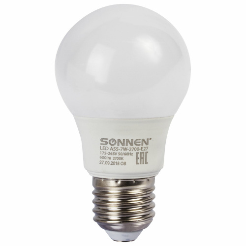 Лампа светодиодная SONNEN, 7 (60) Вт, цоколь E27, грушевидная, теплый белый свет, 30000 ч фото 2