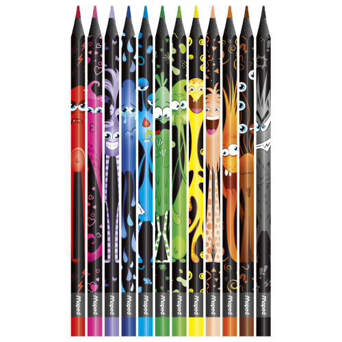 Карандаши цветные MAPED "COLOR PEP'S Black Monster", набор 12 цветов, пластиковый корпус, 862612 фото 2