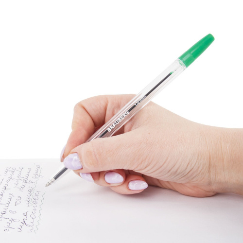 Ручка шариковая BRAUBERG "Line", корпус прозрачный, линия письма 0,5 мм, зеленая фото 8