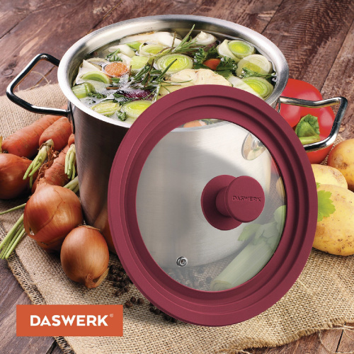 Крышка для любой сковороды и кастрюли DASWERK, 24-26-28 см, антрацит, универсальная, бордовая фото 6