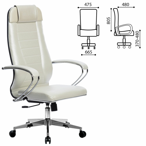 Кресло офисное МЕТТА "К-31" хром, рецик. кожа, сиденье и спинка мягкие, белое фото 3