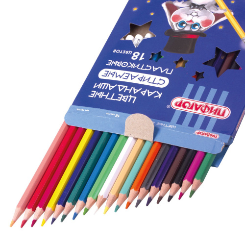 Карандаши цветные стираемые с резинкой ПИФАГОР "МАГИЯ", 18 цветов, пластиковые фото 5