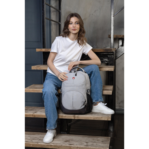 Рюкзак GERMANIUM "S-07", 46х32х15 см, универсальный, уплотненная спинка, облегчённый, светло-серый фото 9