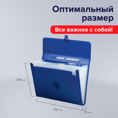 Папка-портфель пластиковая BRAUBERG, А4, 13 отделений, синяя фото 8