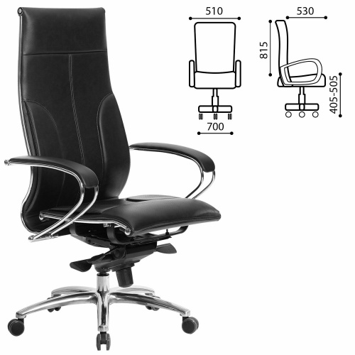 Кресло офисное МЕТТА "SAMURAI" Lux, рецик. кожа, регулируемое сиденье, черное фото 6