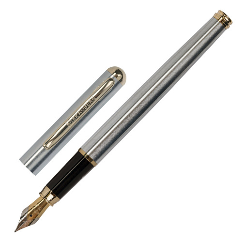 Ручка подарочная перьевая BRAUBERG Maestro, корпус серебристый, линия письма 0,25 мм, синяя фото 2