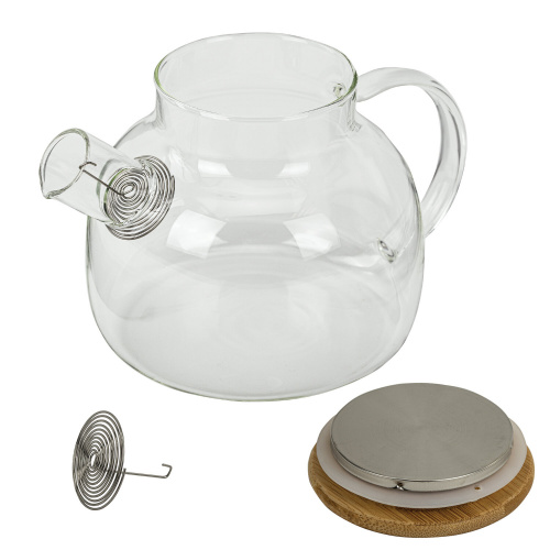 Чайник заварочный 900 мл "Бочонок", жаропрочное стекло, спиральное сито, DASWERK, 608644 фото 3