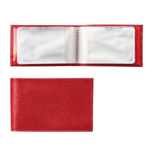 Визитница карманная BEFLER "Ящерица", на 40 визитных карт, натуральная кожа, тиснение, красная