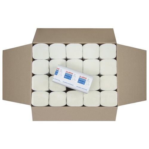 Полотенца бумажные LAIMA, 250 шт., 1-слойные, белые, 20 пачек, 23х22, V-сложение фото 5