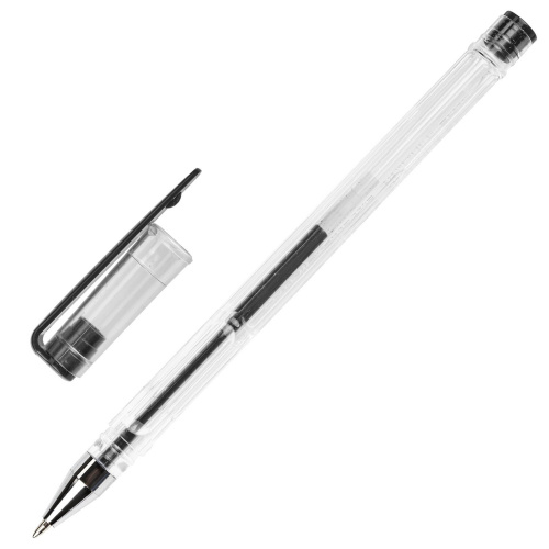Ручка гелевая STAFF "Basic", черная, корпус прозрачный, хромированные детали, линия письма 0,35 мм фото 7