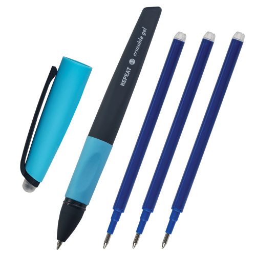 Ручка стираемая гелевая BRAUBERG REPEAT, +3 сменных стержня, линия письма 0,5 мм, синяя фото 10