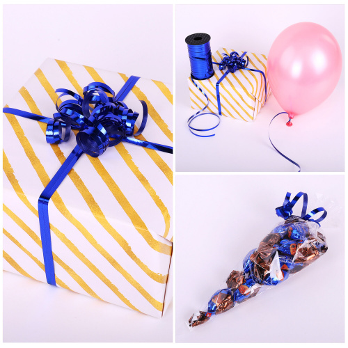 Лента упаковочная декоративная для шаров и подарков ЗОЛОТАЯ СКАЗКА, металлик, 5 мм х 250 м, синяя фото 5