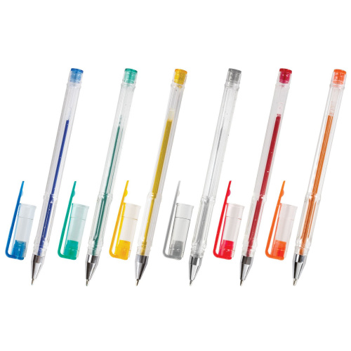 Ручки гелевые ПИФАГОР, 6 цветов, блестки, корпус прозрачный, линия письма 0,5 мм фото 7