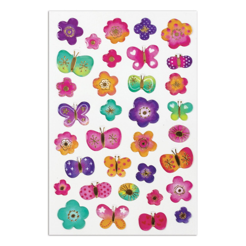 Наклейки гелевые ЮНЛАНДИЯ "Бабочки и цветочки", 10х15 см, многоразовые, с тиснением фольгой фото 4