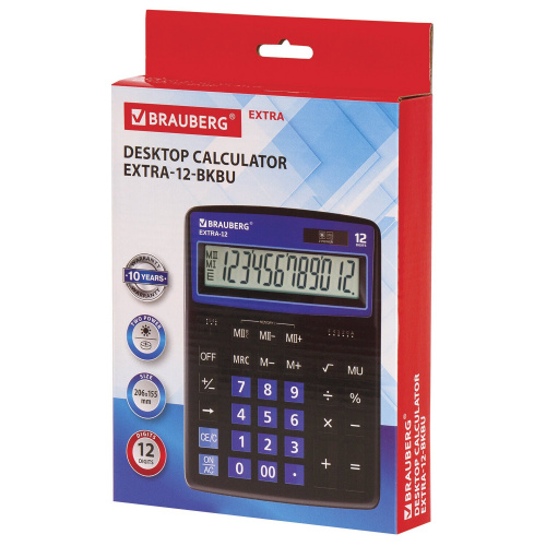 Калькулятор настольный BRAUBERG, 206x155 мм, 12 разрядов, двойное питание, черно-синий фото 6