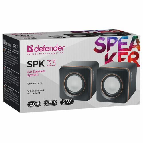 Колонки компьютерные DEFENDER SPK-33, 2.0, 5 Вт, 3,5 мм джек, пластик, черные, 65633 фото 4